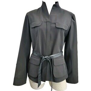 Siamo Chocolate Brown Leather Tie Waist Suit Coat Jacket Blazer Women's 10 M EUC